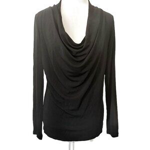 THEORY Black Draped Cowl Top Stretch Knit Long Sleeve Size L
